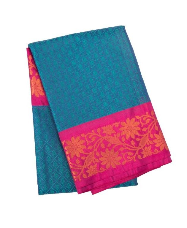 blue cotton-silk saree