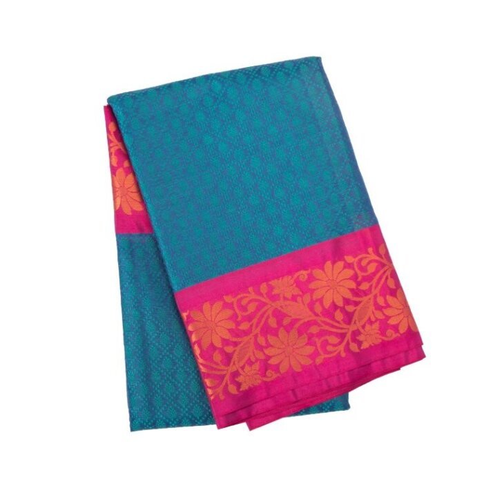 blue cotton-silk saree