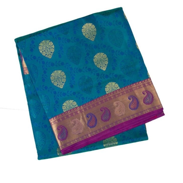 peacock blue pure silk