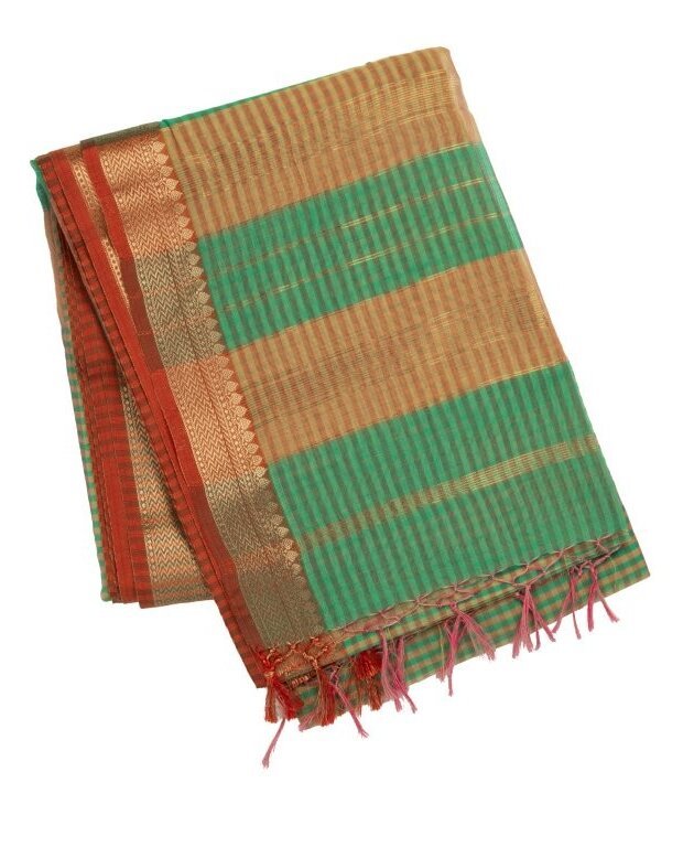 green checks maheshwari silk